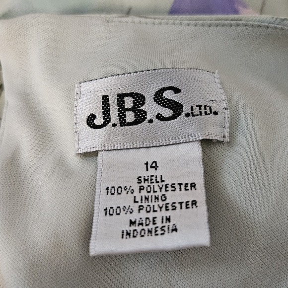 Beautiful VTG Seafoam and Lavender Floral Print Dress by J.B.S. LTD Sz 14 - Picture 8 of 9